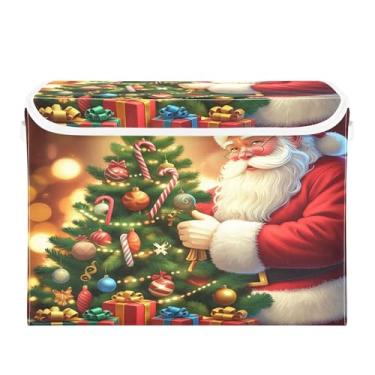 Imagem de SEHANY Cestas de armazenamento de Papai Noel de Natal com tampas, organizador de caixas de armazenamento de tecido para armário de roupas, cobertor de escritório, berçário, 42 x 32 x 30 cm
