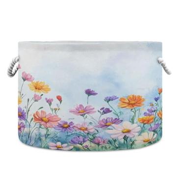 Imagem de Blueangle Cesta de armazenamento de prado de flores silvestres coloridas de 50,8 cm P x 35,5 cm A - cesto de roupa extra grande dobrável, organizador de brinquedos e armazenamento doméstico à prova