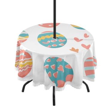 Imagem de ATTX Toalha de mesa redonda com ovo de páscoa ao ar livre – 152 cm, impermeável, à prova de derramamento, uso interno/externo, com orifício para guarda-chuva com zíper para acampamento, piquenique