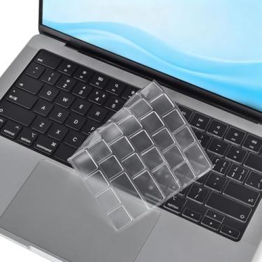 Imagem de Bestac Capa de teclado transparente ultrafina, compatível com 2021-2025 M1/M2/M3/M4/M5 Pro/Max MacBook Pro 14/16 e MacBook Air 13/15, layout ANSI dos EUA (transparente)