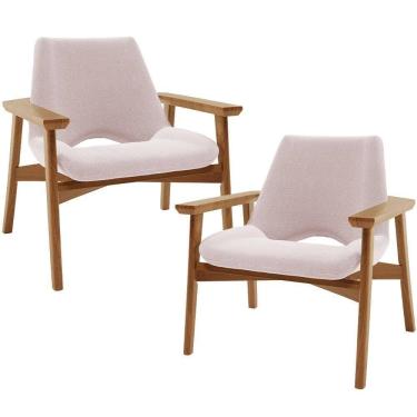 Imagem de Kit 02 Poltronas Decorativa Para Sala De Estar Living Base Madeira Becker L02 Bouclê Rosê - Lyam Decor