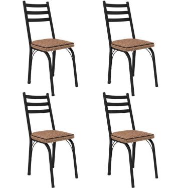 Imagem de Kit 4 Cadeiras Para Cozinha Tubular D-13 Nara De Aço Preto/rattan