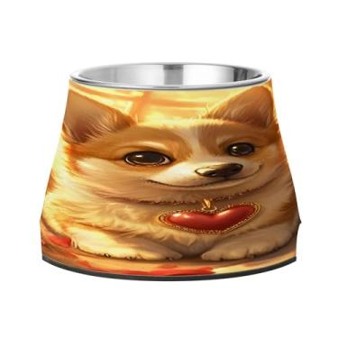 Imagem de SEHANY Tigelas fofas para cães Corgi antiderrapante de aço inoxidável com fundo de borracha para evitar tombamento, tigelas de comida e água quadriculadas para cães e gatos