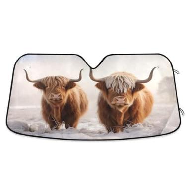Imagem de ATTX Cool Highland Cow Para-brisa Carro Para-brisa 144.8 cm x 80.0 cm Escudo Solar Universal com Proteção UV, Persiana de Janela Frontal Auto Dobrável para Sedans SUVs Caminhões #580