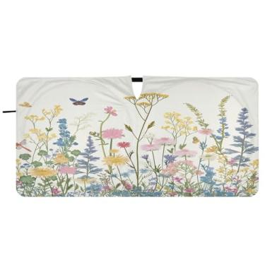 Imagem de Blueangle Guarda-sol para para-brisa de ervas e flores coloridas - 149,9 cm x 76,2 cm dobrável para janela dianteira do carro bloqueia raios UV viseira de sol (905)