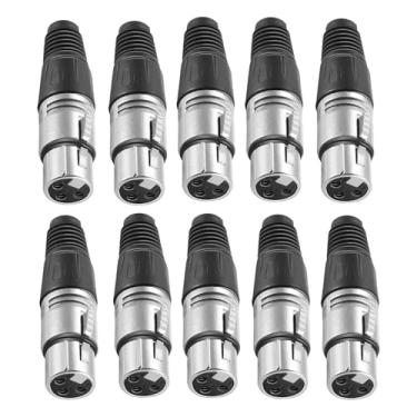 Imagem de Dynwave Conector de cabo de microfone macho/fêmea XLR, adaptador de fácil instalação, acessórios para plugue de áudio de microfone para apresentações ao vivo, Prata 10 Peças