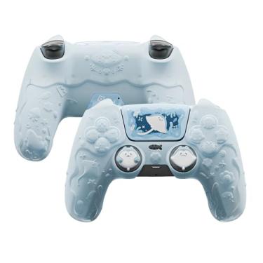 Imagem de PlayVital Capa para controle PS5 - Capa de silicone semitransparente da série Ocean Whisper fofa para controle PS5 com aderência de polegar e adesivo, compatível com estação de carregamento, proteção