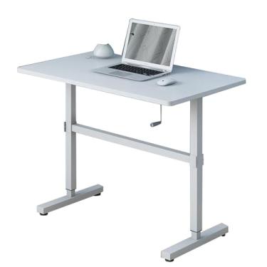 Imagem de Mesa de pé de altura ajustável, mesa de computador 100/120 * 60 cm faixa de elevação 75-115 cm rolamento de carga barra transversal reforçada 160 kg mesa de suporte para escritório casa branco 100 x