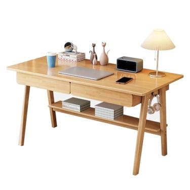 Imagem de HGTRH Mesa de computador, mesa de estudo de madeira maciça com 2 gavetas grandes, 2 ganchos laterais, suporte de armazenamento, mesa de laptop de madeira, mesa de trabalho, mesa de escritório em casa