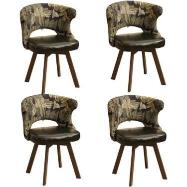 Imagem de Cadeiras de jantar giratórias de 360°, cadeira estofada com apoio de braço e encosto vazado, pernas grossas de madeira maciça, 150 kg, 4 peças