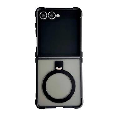 Imagem de Capa transparente fosca com suporte magnético para Samsung Galaxy Z Flip 7 6 5 4 3 Zflip7 (para Galaxy Z Flip 6/Preto)