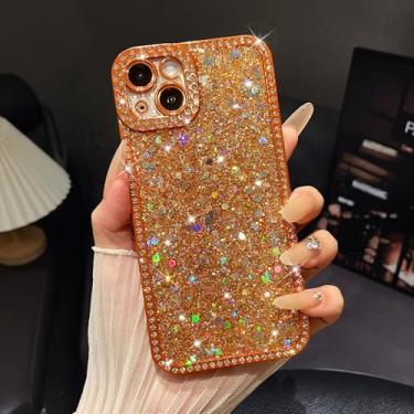 Imagem de FABSPARK Capa para iPhone 16e, brilhante, cristal, diamante, strass, lantejoulas, brilhante, brilhante, luxuosa, galvanizada, proteção total para iPhone 16e, laranja