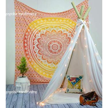 Imagem de Popular Handicrafts Tapeçaria King Size Fire Ombre Hippie Mandala Boêmia Psicodélica Tapeçaria Wallart Étnica Decoração de Dormitório Indiano Colcha de Pensamento Mágico Tapeçarias 227 x 272 cm
