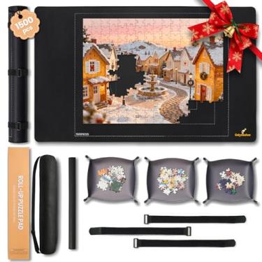 Imagem de Odyssolve Tapete de quebra-cabeça de enrolar 1500 peças de bloco protetor 116,8 cm x 66 cm com 3 bandejas de triagem e bolsa de armazenamento de viagem fundo de borracha antiderrapante portátil