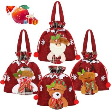 Imagem de Sacos de doces de presente de Natal, sacos de tecido para doces, maçãs, presentes de festa, reutilizáveis e duráveis, pequenos sacos de presente de véspera de Natal, caixas de embalagem de maçã, potes