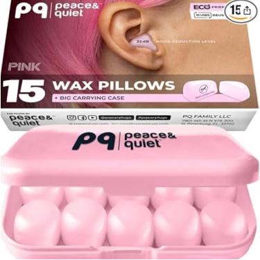 Imagem de Peace&Quiet | Tampões de ouvido de silicone PQ para dormir – 15 tampões de ouvido de cera para dormir e nadar, protetores de ouvido macios para dormir, tampões de ouvido de cera com cancelamento de