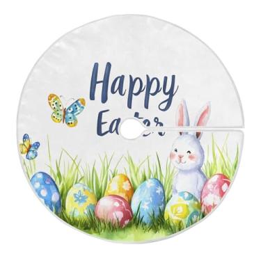 Imagem de Qilmy Saia de árvore de Natal de coelhinho da Páscoa e ovo, 90 cm, camurça para árvore de Natal, adequada para decoração de armário em ambientes internos e externos, festas, escritórios, lojas