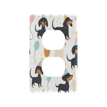 Imagem de Wassud Cute Dachshund Dogs Light Switch Cover Plate Decorativa Capa de Parede para Tomadas Elétricas Duplex 4,53 x 2,76 polegadas