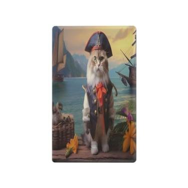 Imagem de Wassud Gato pirata (3) placa de cobertura de interruptor de luz, 1 capa de tomada em branco placa de parede decorativa decoração de casa sala de estar quarto