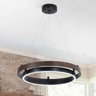 Imagem de Lustre moderno preto, luminária pendente estilo industrial rústico, luminária de teto vintage com memória, lustre LED dimerizável para quarto, cozinha e sala de estar (58 cm/22,84")