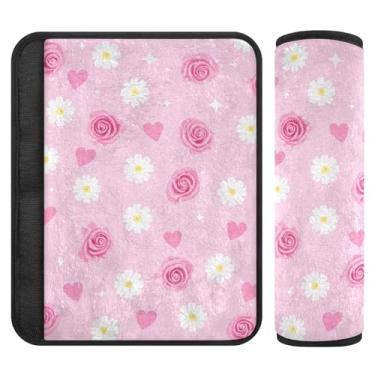 Imagem de Burbuja Capa para cinto de segurança de carro Pink Roses Protetor de cinto de segurança de carro macio confortável para alça de ombro de assento, 1 par médio
