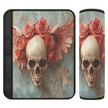 Imagem de Burbuja Capa para cinto de segurança de carro rosa caveira dos namorados protetor de cinto de segurança de carro macio confortável para alça de ombro de assento de carro, 1 par médio