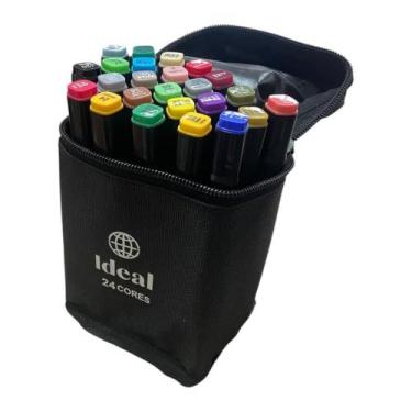 Imagem de Kit Estojo Canetinhas Hidrográficas Ponta Dupla Zíper Colorir Pintura 