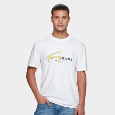 Imagem de Camiseta Tommy Jeans Singtr Dna Masculina, Branco, GG