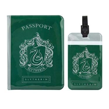 Imagem de Cinereplicas Harry Potter - Conjunto de capa de etiqueta e passaporte Sonserina - Licença oficial, verde, carteira de viagem