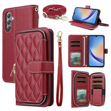 Imagem de Dswteny Argyle Capa carteira para Samsung Galaxy S25 FE 5G com alça de ombro de pulso, zíper PU couro flip acessórios para cartão de crédito suporte celular capa para celular para S 25 EF S25FE 25S