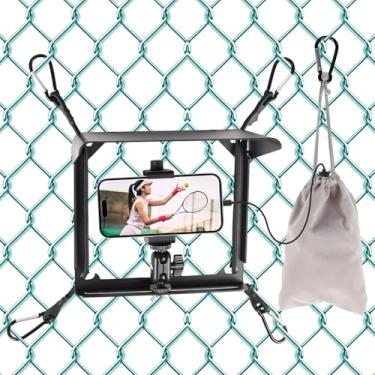Imagem de Suporte de cerca de telefone de metal com sombra ajustável, kit de montagem para iPhone, Mevo Start, GoPro e outras câmeras de ação, suporte de cerca para beisebol, softbol e jogos de tênis