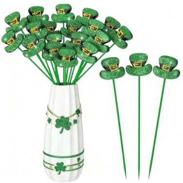 Imagem de Luinabio 24 peças de chapéu de duende com glitter de Dia de São Patrício palitos de chapéu verde palitos de vaso de espuma para mesa centro de mesa enchimento de vaso de decoração do dia de São