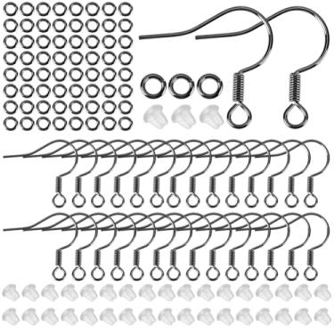 Imagem de SOFPLATE 1 caixa de 300 peças 17 mm hipoalergênicos brincos pretos ganchos para fabricação de brincos ganchos com costas de plástico anéis de salto pendurados fios de orelha de latão francês achados