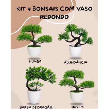 Imagem de Genérico, Kit 4 Platas Bonsais Artificiais Orientais – Exclusivos Verde Durável em Vaso Redondo