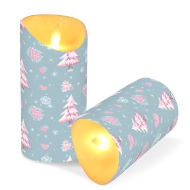 Imagem de ATTX Pacote com 2 velas de árvore de Natal rosa sem chamas – Velas LED de 7,6 cm x 15 cm com controle remoto e temporizador para casa, casamento, decoração de acampamento #414