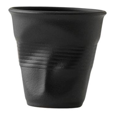 Imagem de ＫＬＫＣＭＳ Caneca de cerâmica para café, chá com leite, latte, porcelana plissada criativa, 90ml, ideal para clubes, fazendas, hotéis e para o Dia dos Pais. Água, Preto