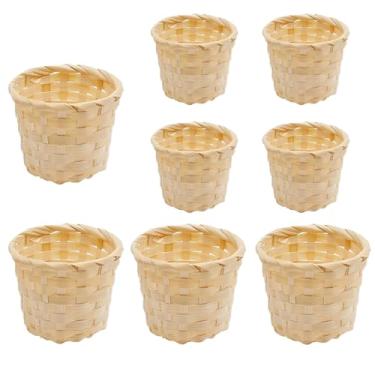 Imagem de ZORYNTH Conjunto de 8 mini cestas de tecido para organização doméstica, 4 pequenas de 9 x 9 x 7,5 cm e 4 mini 6 cm × 6 cm, madeira de bambu natural, cestas de peça central, lembrancinhas de festa