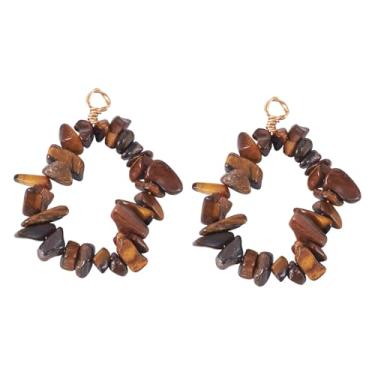 Imagem de Beadthoven 2 peças de contas de olho de tigre naturais pingentes de pedras preciosas pendentes de pedras irregulares pingentes de anel com fio de cobre embrulhado para fabricação de joias