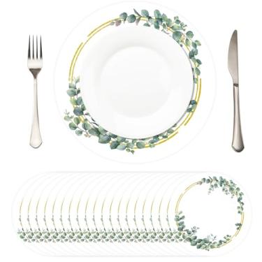Imagem de 50 peças de jogo americano circular de 33 cm, pratos de carregador de folhas descartáveis para carregadores de papel de casamento para jantares