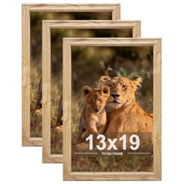 Imagem de TKYGU Conjunto de 3 porta-retratos de 33 x 48 cm, molduras de madeira de estilo moderno, montagem horizontal ou vertical, porta-retratos de galeria de 33 x 48 cm com acrílico resistente a
