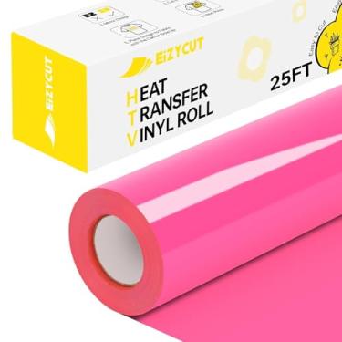 Imagem de Vinil de transferência de calor HTV rosa - Eizycut 30,5 cm x 25FT fácil de cortar e remover ervas daninhas rosa neon ferro em rolo de vinil para camisetas, tecidos e projetos DIY, HTV durável