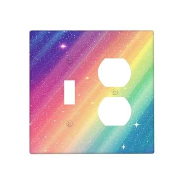 Imagem de WUYOCHA Capas de tomada decorativas, multicolorido, arco-íris, 2 gangs, interruptor de luz, placas de parede duplex, interruptor único, para tomadas elétricas, capas de placa de interruptor para