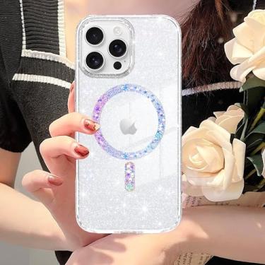 Imagem de Capa magnética para iPhone 16 Pro, transparente, compatível com MagSafe, proteção contra quedas de grau militar, à prova de choque, fina, transparente para iPhone 16 Pro de 6,3 polegadas, brilhante