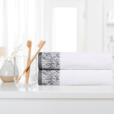 Imagem de Superior Toalhas de banho de algodão, conjunto de 2, borda de jacquard floral, toalha de corpo para banheiro, banho de hóspedes, resort, hotel, Airbnb, itens essenciais para casa, adultos e crianças,