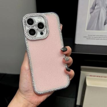 Imagem de HTVJFX Capa luxuosa com glitter e proteção contra choque para câmera e flash para iPhone 15 Pro (para iPhone 15 Pro/rosa)