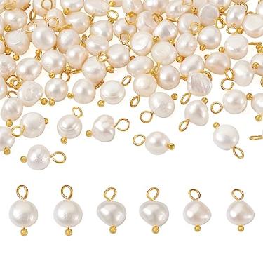 Imagem de Crafans 100 peças de pingentes ovais cultivados de água doce com pinos de cabeça de bola de latão dourado contas de pérola natural branca com laço dourado para fazer joias
