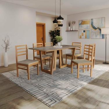Imagem de Conjunto Sala De Jantar Elisa Em Madeira Maciça 6 Cadeiras Linho Fendi