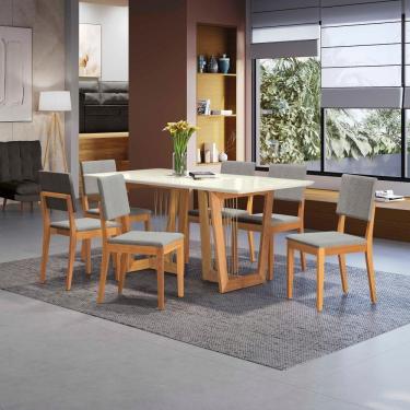 Imagem de Conjunto Sala De Jantar Dora Em Madeira Maciça 6 Cadeiras Boucle Cinza
