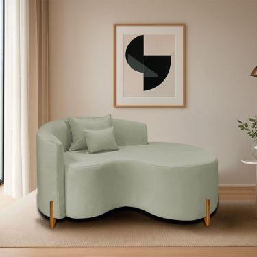 Imagem de Divã Recamier Curvo Sala De Estar Recepção Inglaterra 150cm Pés Madeira Lado Direito Bouclé Cor Verde Oliva