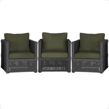 Imagem de 3 Poltronas Madri Alumínio Corda Náutica Estofado 13 Trama Preto